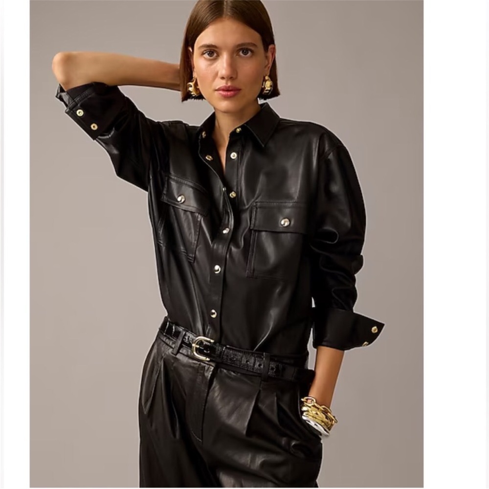 J.CREW Collection Faux Leather Oversized Shirt Jacket 0
